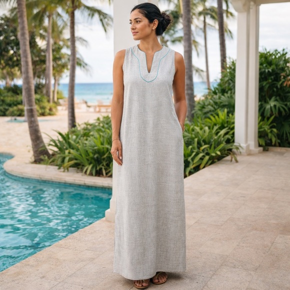 Sail to Sable Dresses & Skirts - SAIL TO SABLE SAND + TURQUOISE SLEEVELESS ELEGANT RESORT MAXI DRESS SIZE SMALL